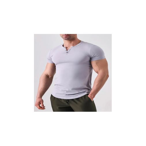 M's Kinetic Curved Hem Henley Muscle Fit